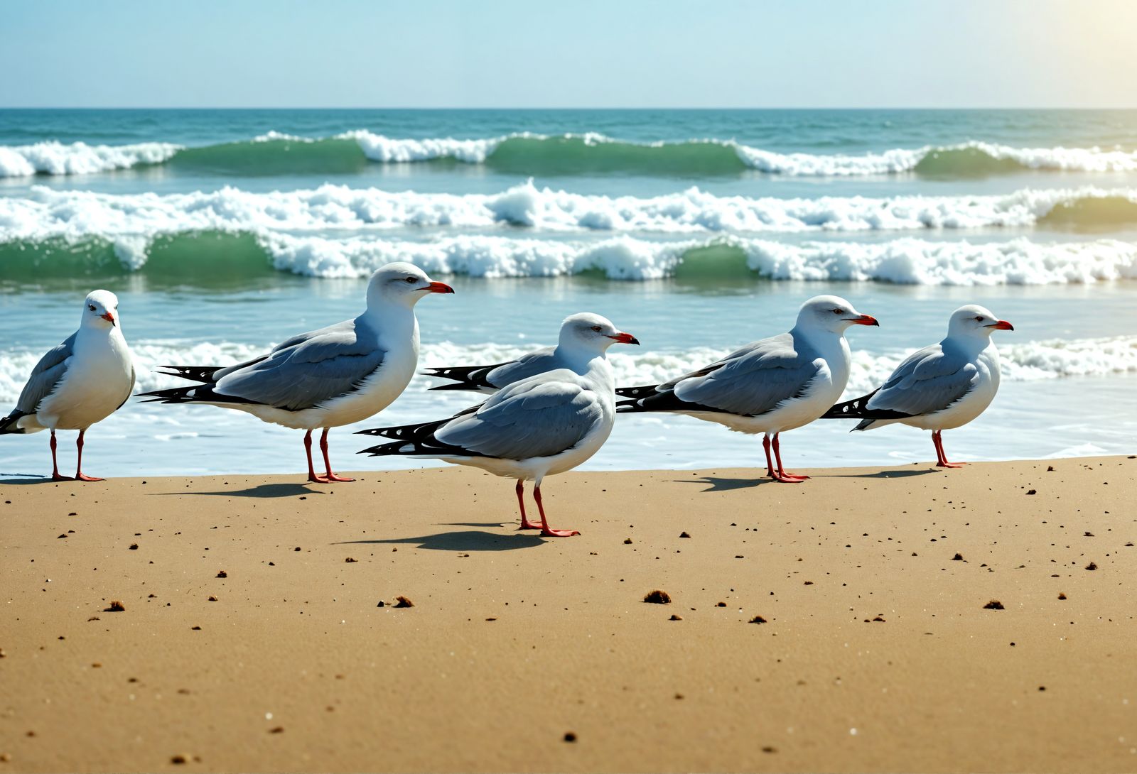 Seagulls on a Beach: Hyperrealistic Cinematic HDR
