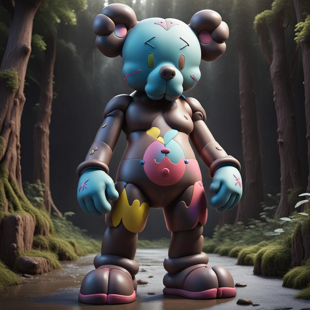 Kaws-Style Bear Figure in T-Pose: Detailed Matte Painting