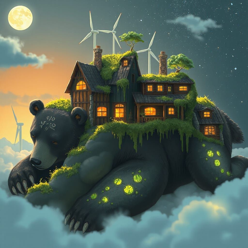 Solarpunk Bear's Whimsical Village Sanctuary