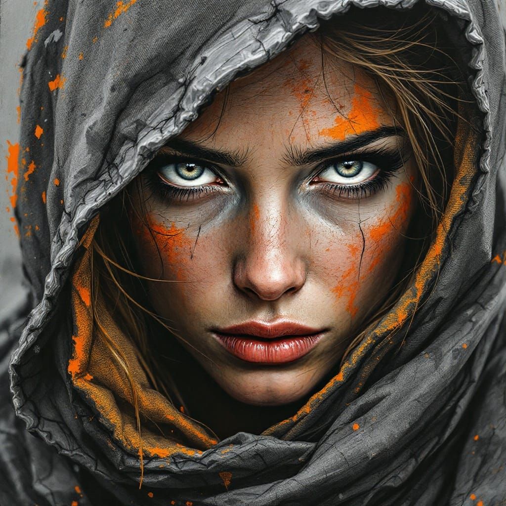 Grey-Eyed Enigma in Dark Silver Hues