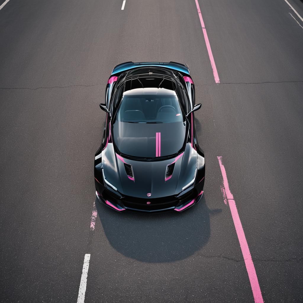 Black Sports Car with Pink Accents: Automotive Photography