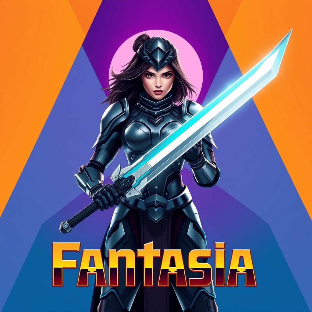 Futuristic Armored Woman with Sword in Bauhaus Style