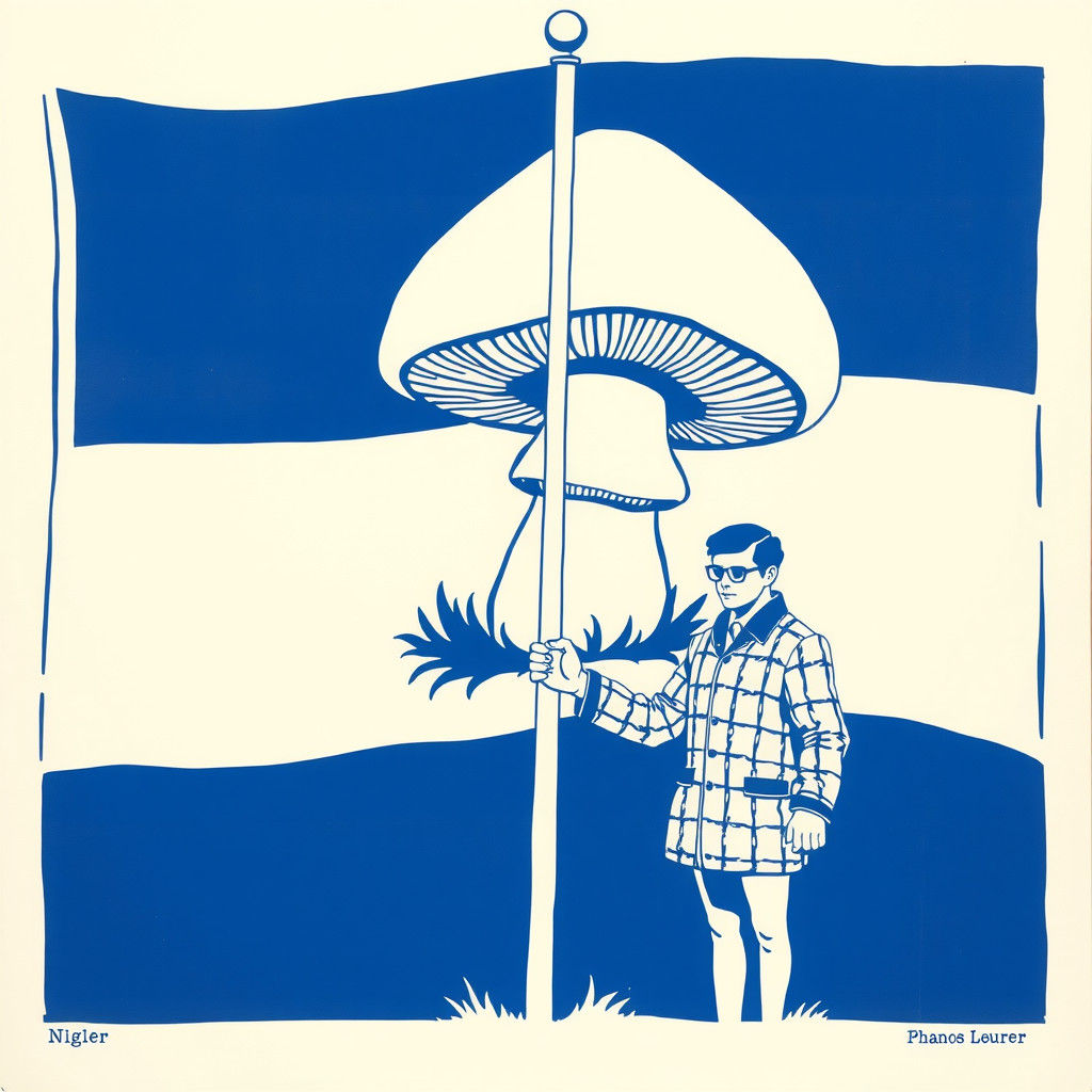 Mushroom Emblem Flag in Linocut Style