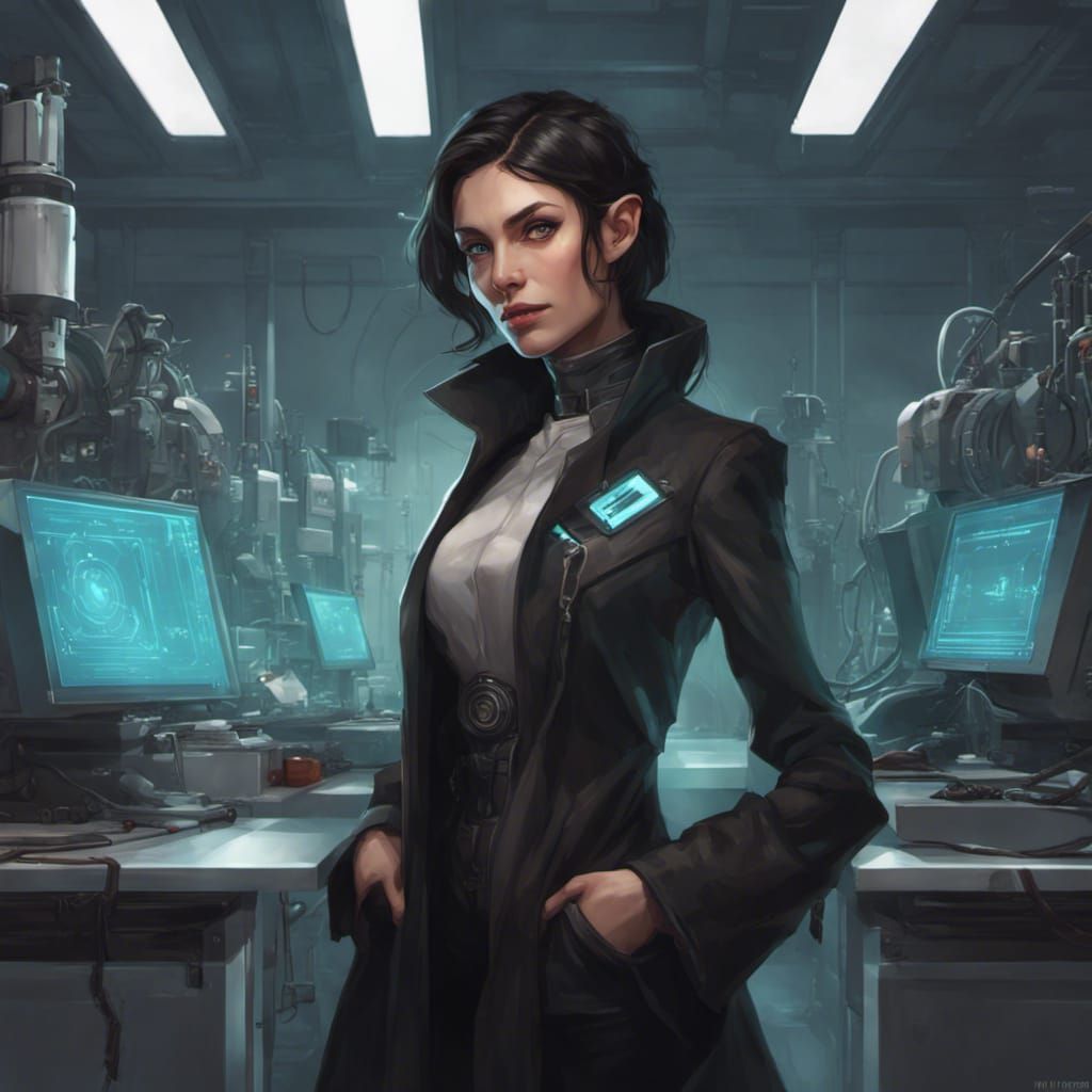 Elven Scientist in Robotics Lab, Detailed Digital Art