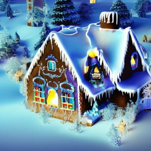 Gingerbread House in Winter Wonderland: Detailed Matte Paint...