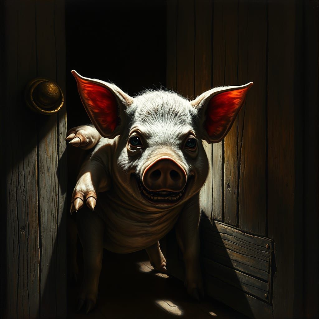 Sinister Pig Character Breaks Into House in Halloween Style