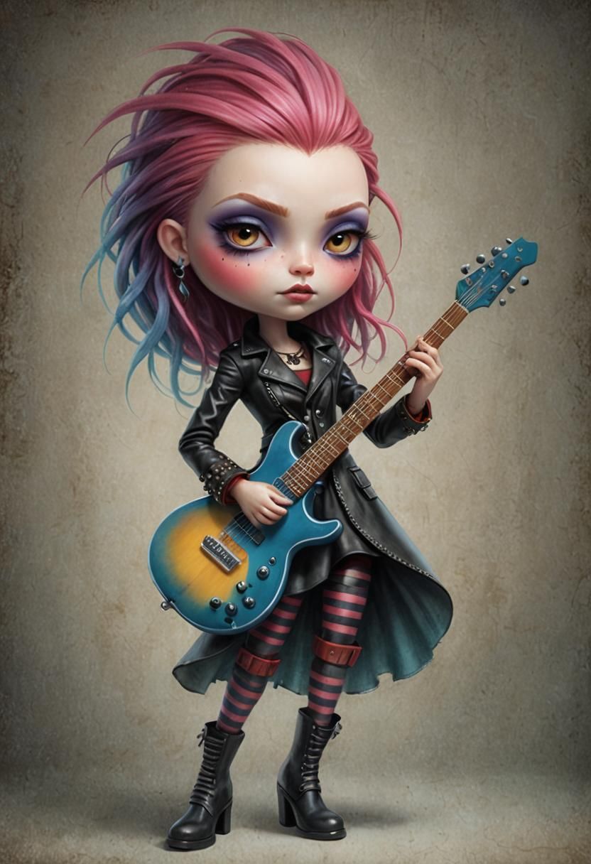 Dynamic Female Guitarist Portrait in Digital Painting Style