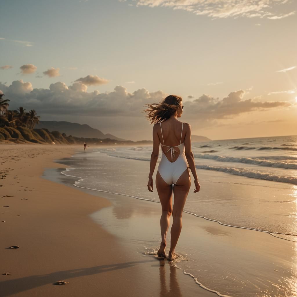 Dreamy Beach Walk at Sunrise in Surreal Style