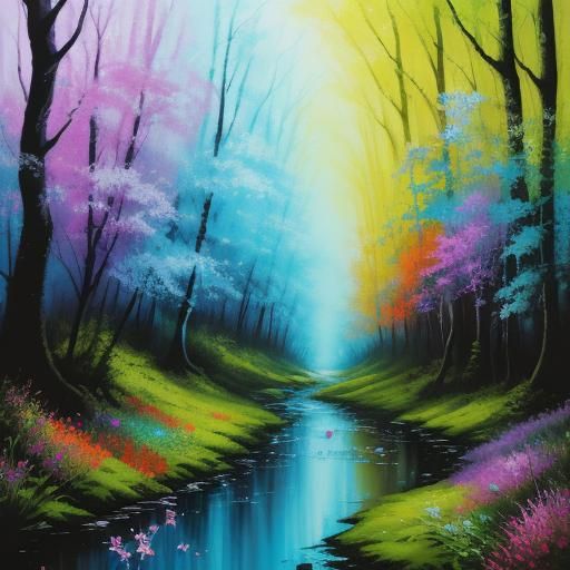 Enchanted Forest: Graffiti Art with Babbling Brook