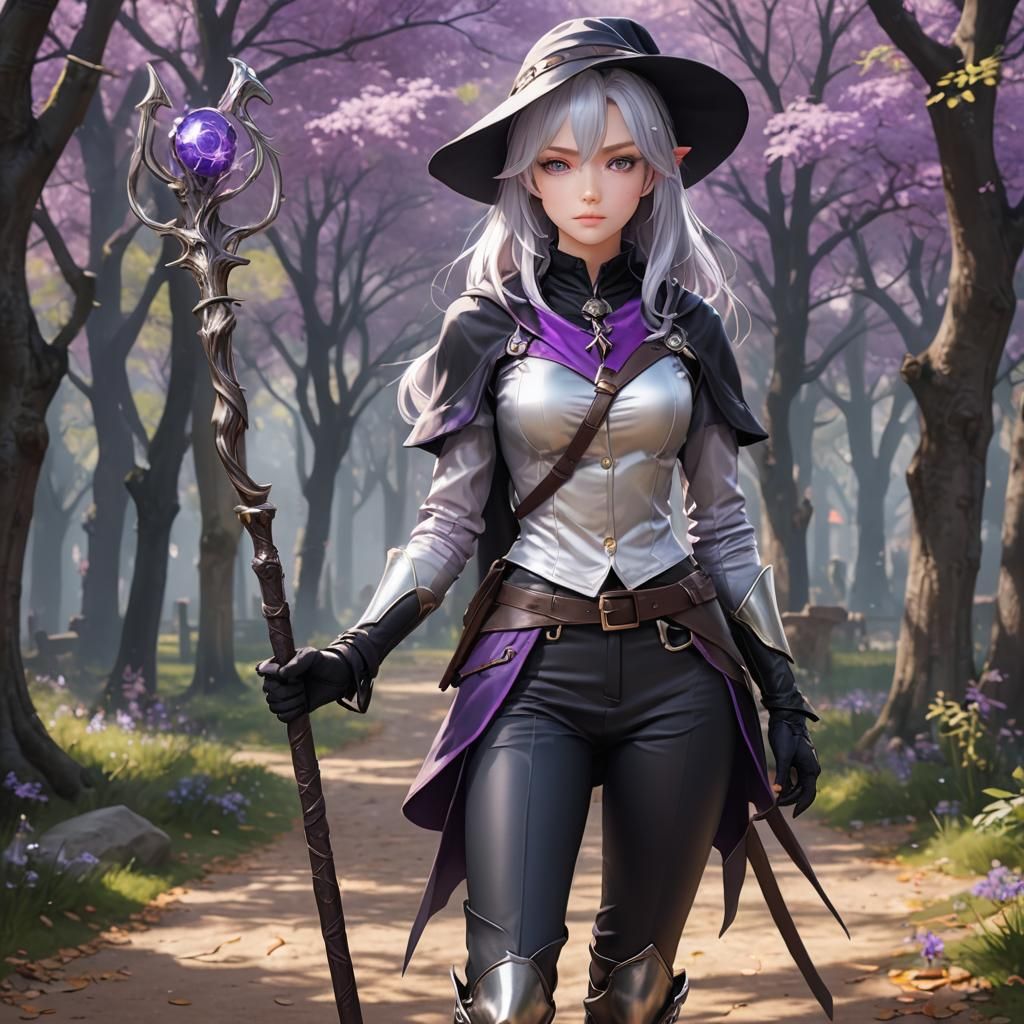 Anime Style Young Witch with Staff, 3D Render