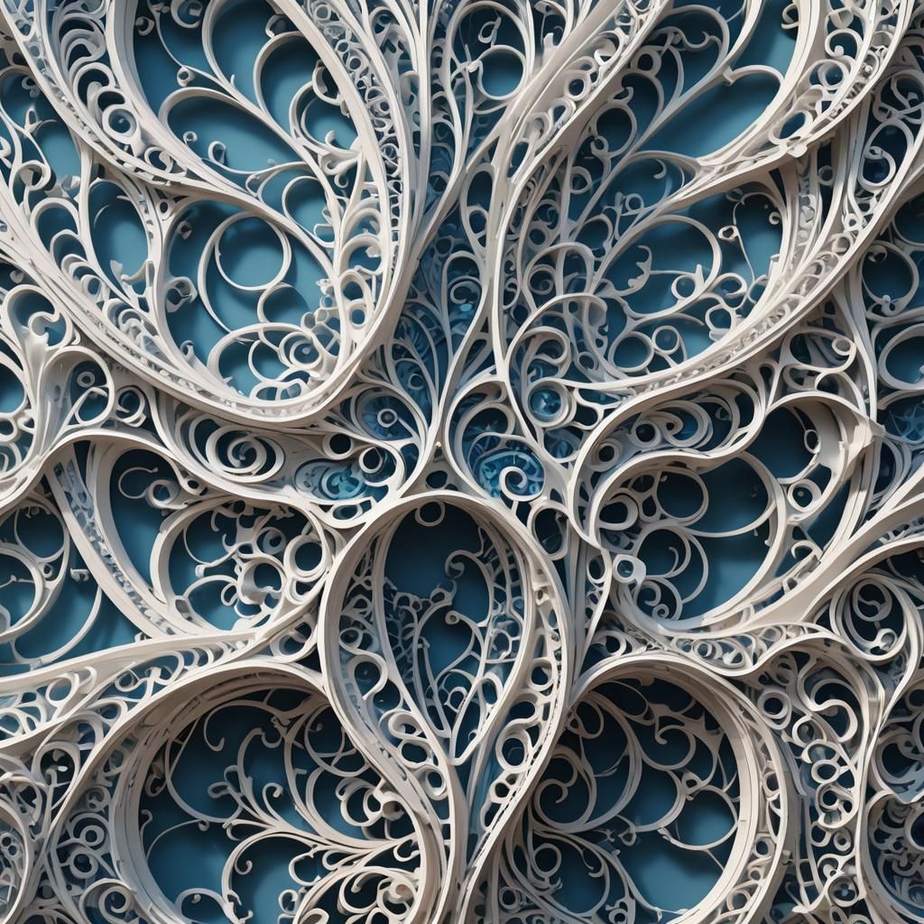 Detailed White Filigree Pattern in Art Nouveau Style
