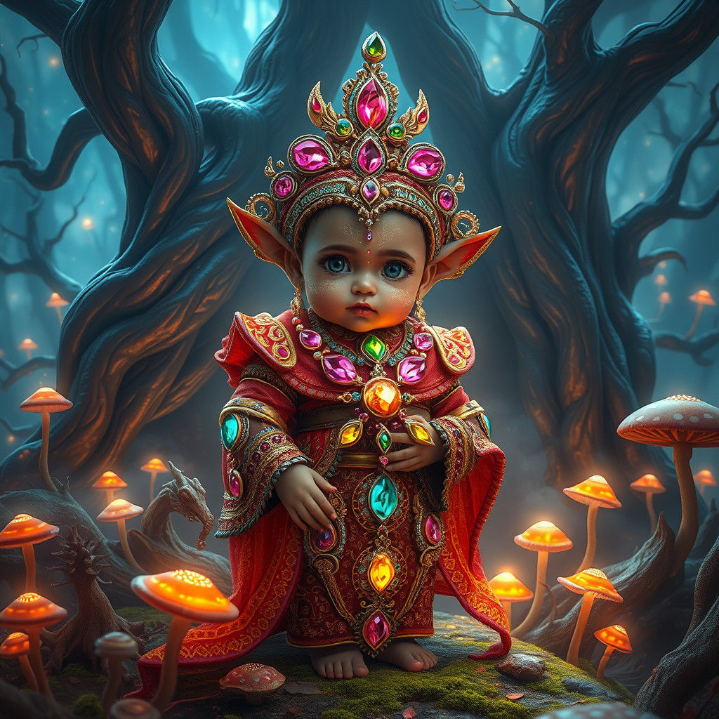 Gemstone Baby in Mystical Glowing Forest