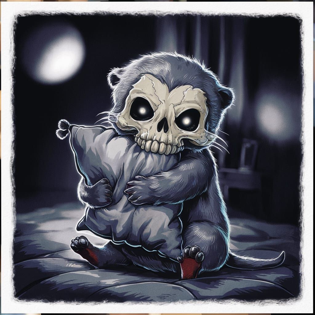 Undead Chibi Otter Hugging Pillow in Watercolor Style