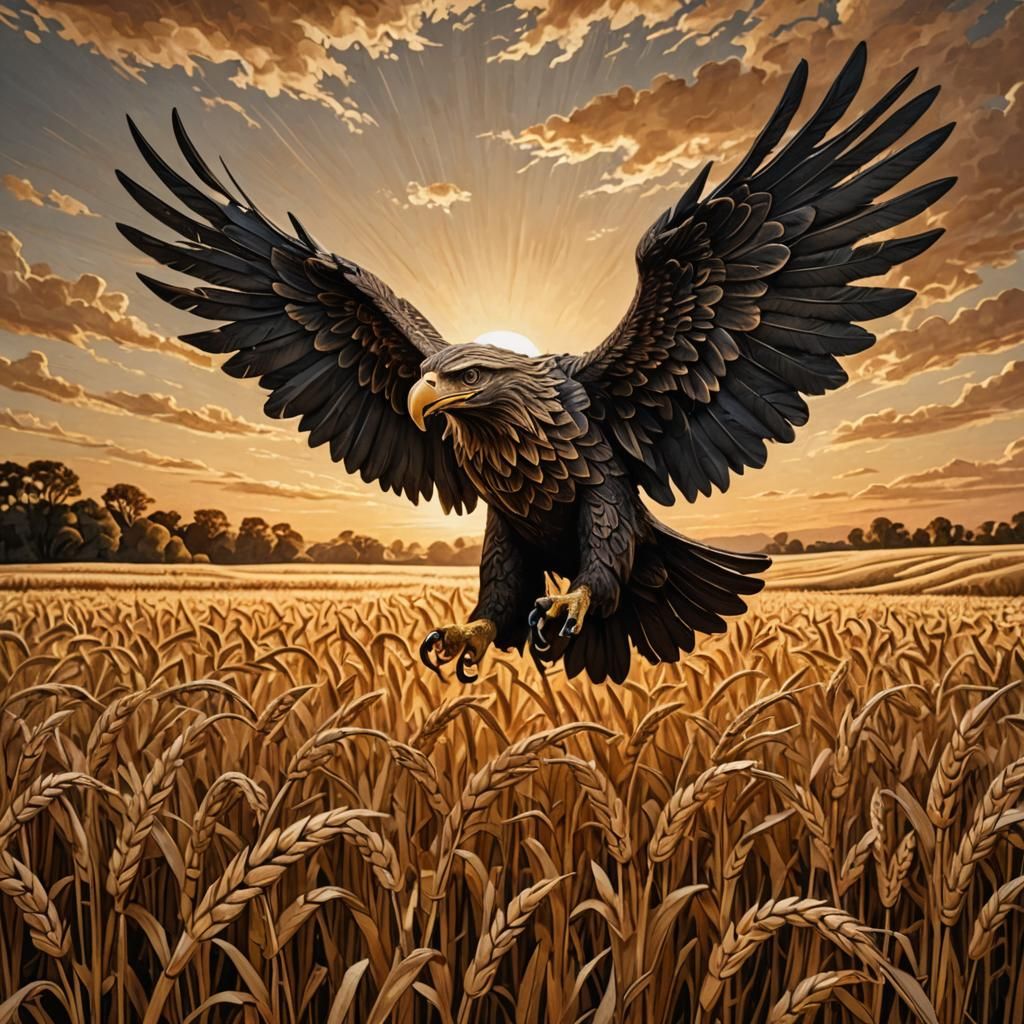 Ornate Eagle Wood Carving in Golden Light