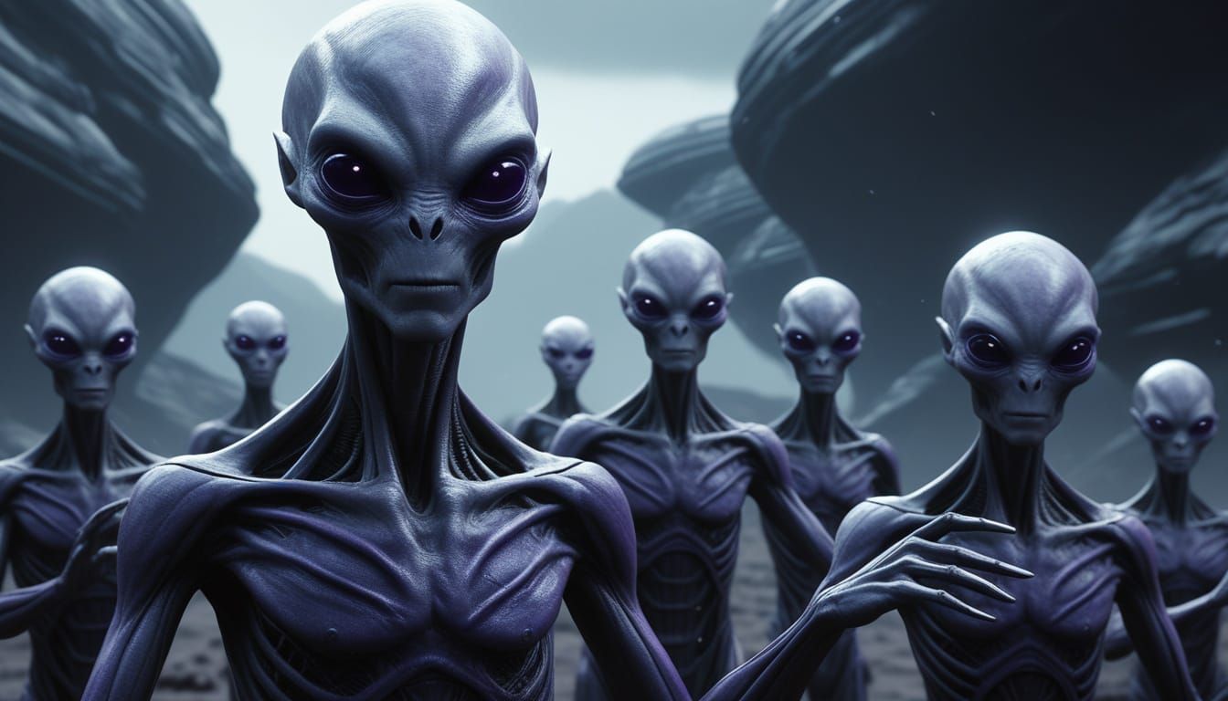 Alien Beings in Mysterious Sci-Fi Landscape