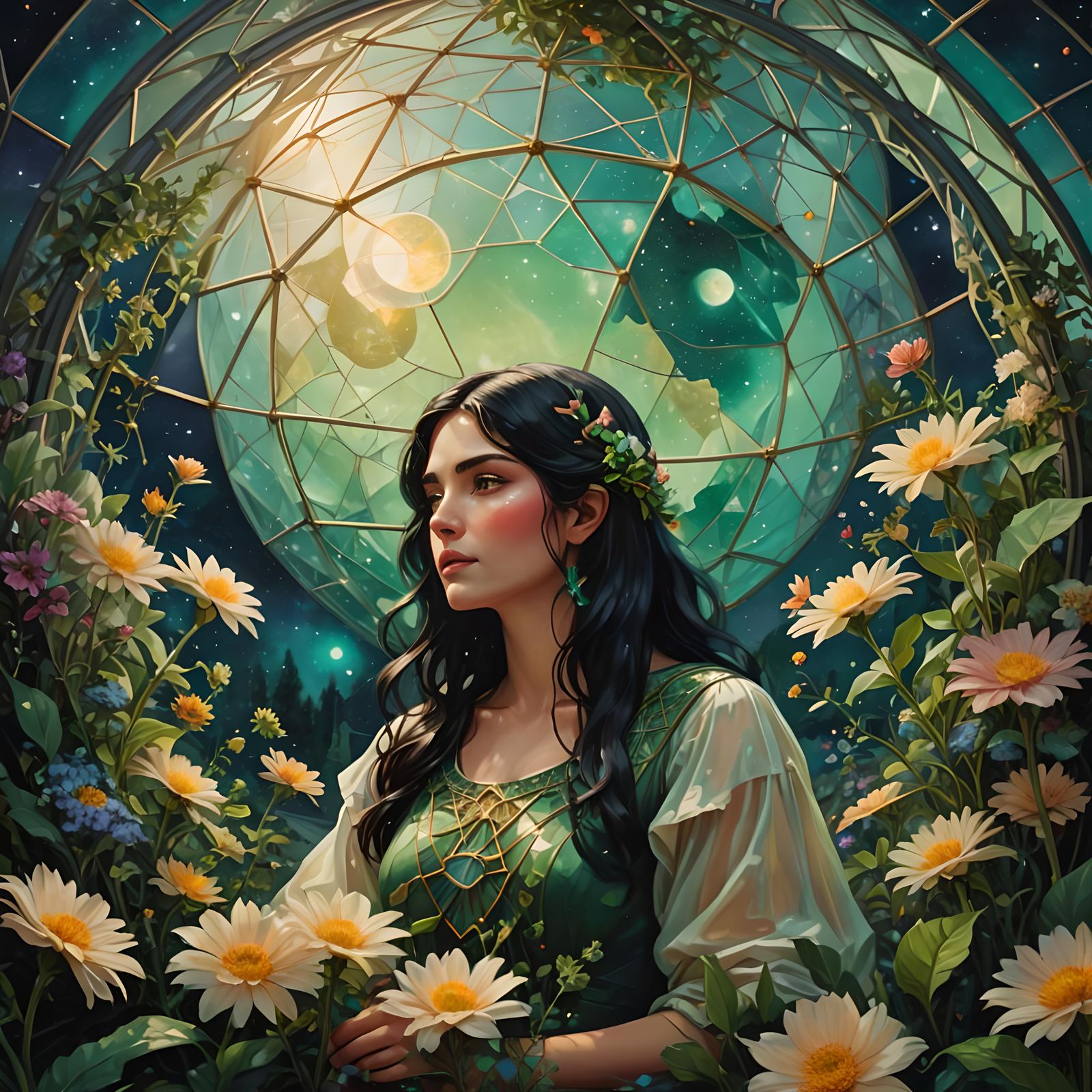 Woman in Geodesic Dome on the Moon