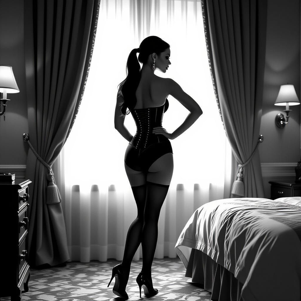 Elegant Woman in Corset: A Vintage Fashion Photo