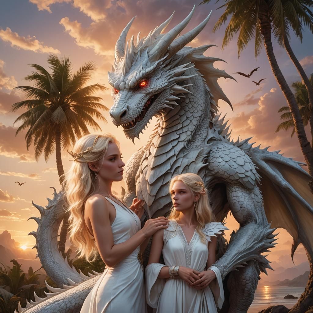Blonde Demoness with Dragon in Fantasy Art
