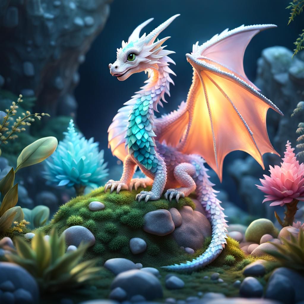 Cute Crystal Chibi Dragon in Fantasy Wonderland