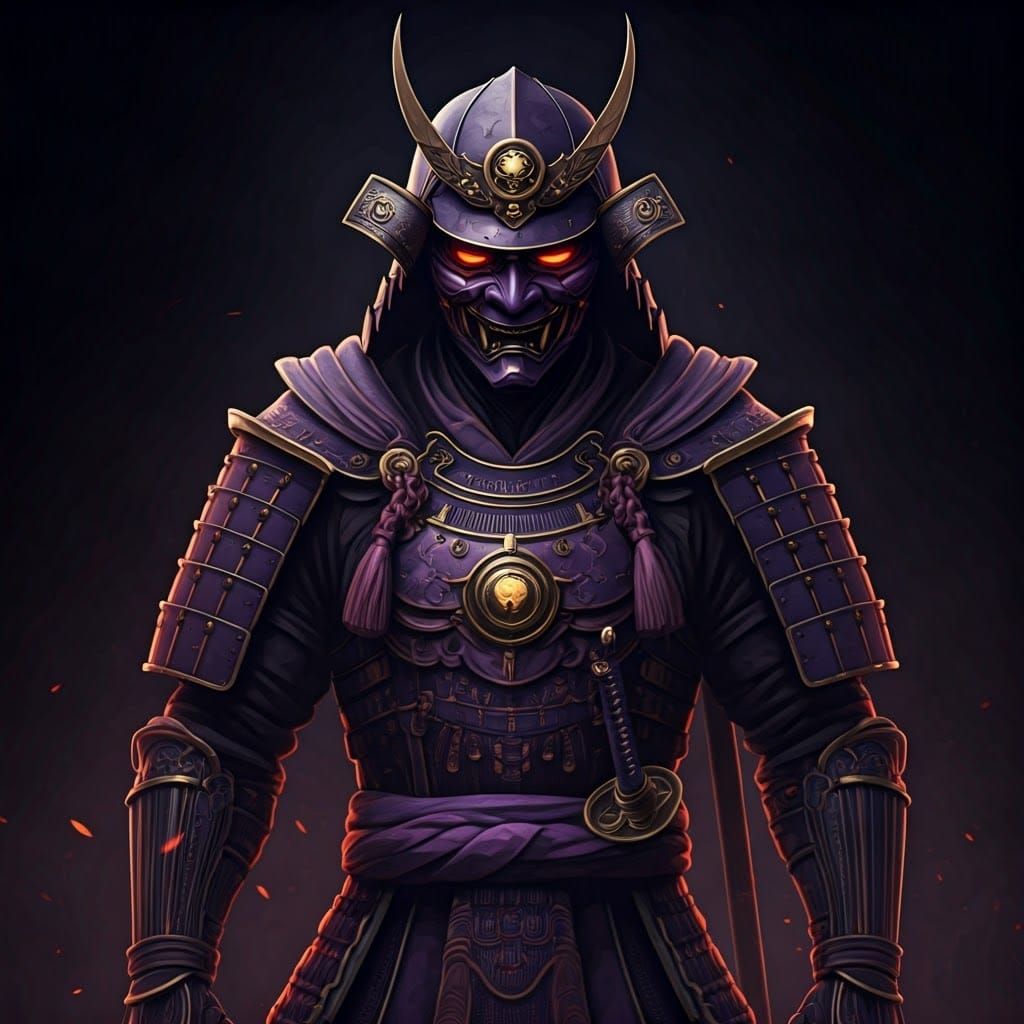 Samurai Warrior in Regal Armor with Oni Mask