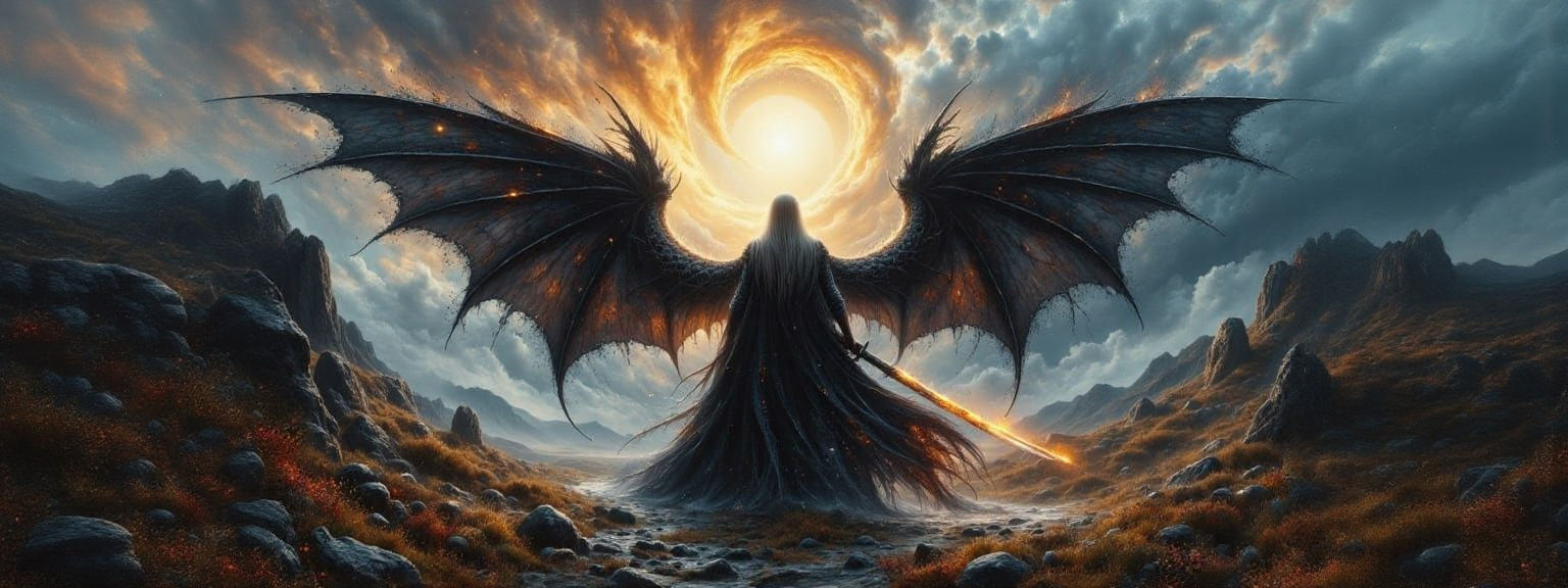 Ghostly Viking Warrior with Dragon, Impasto Painting