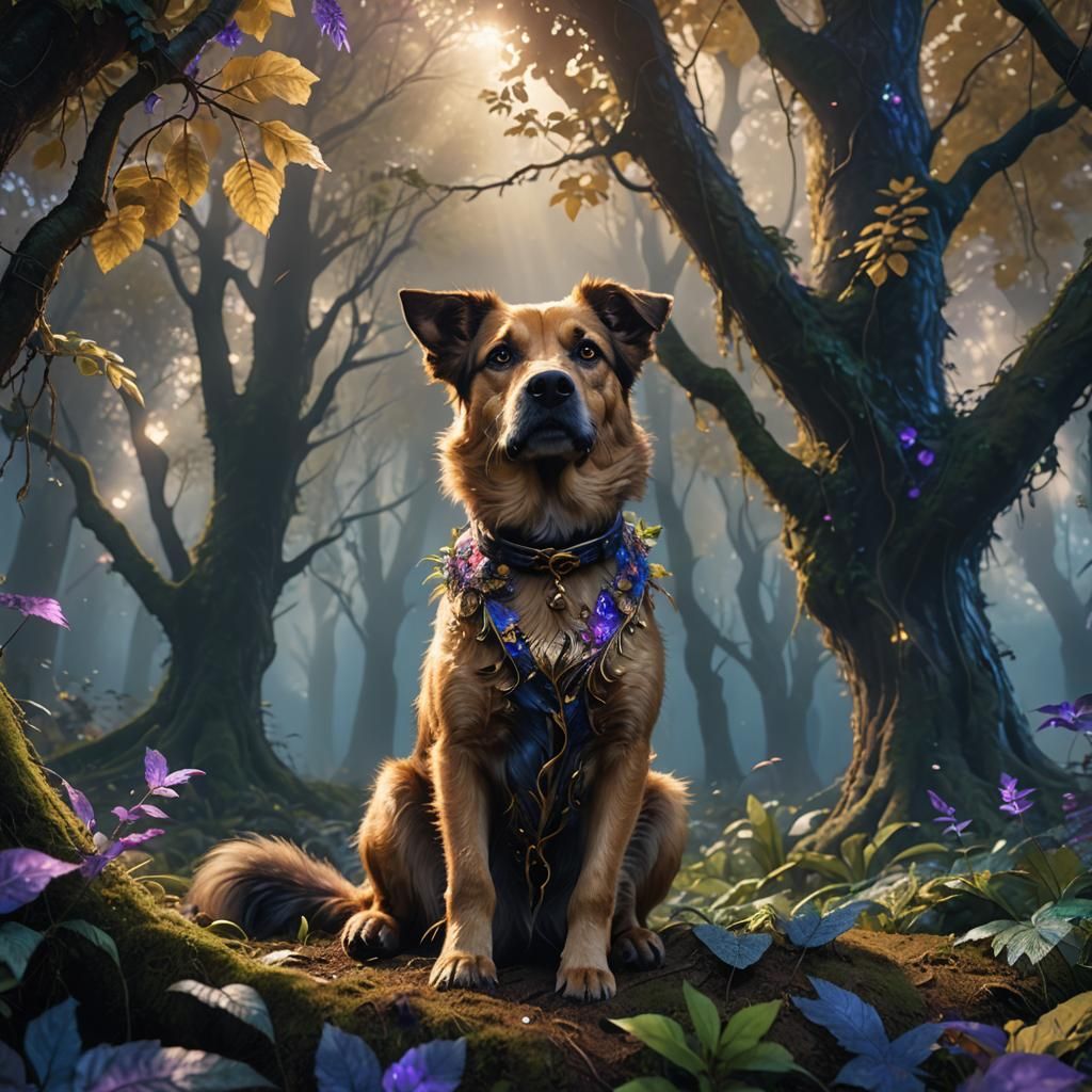 Dog in Mystical Forest: Fantasy Concept Art