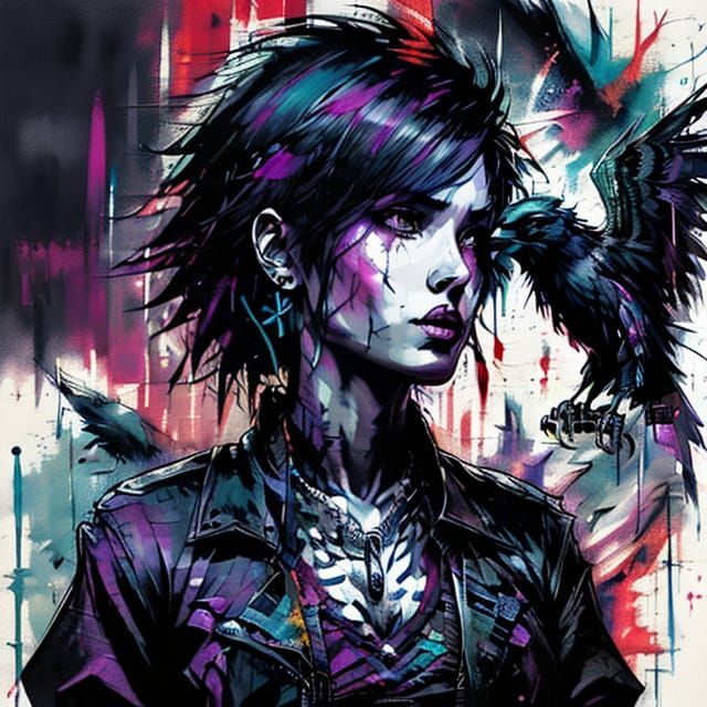 Gothic Oil Painting of Raven Queen with Dagger