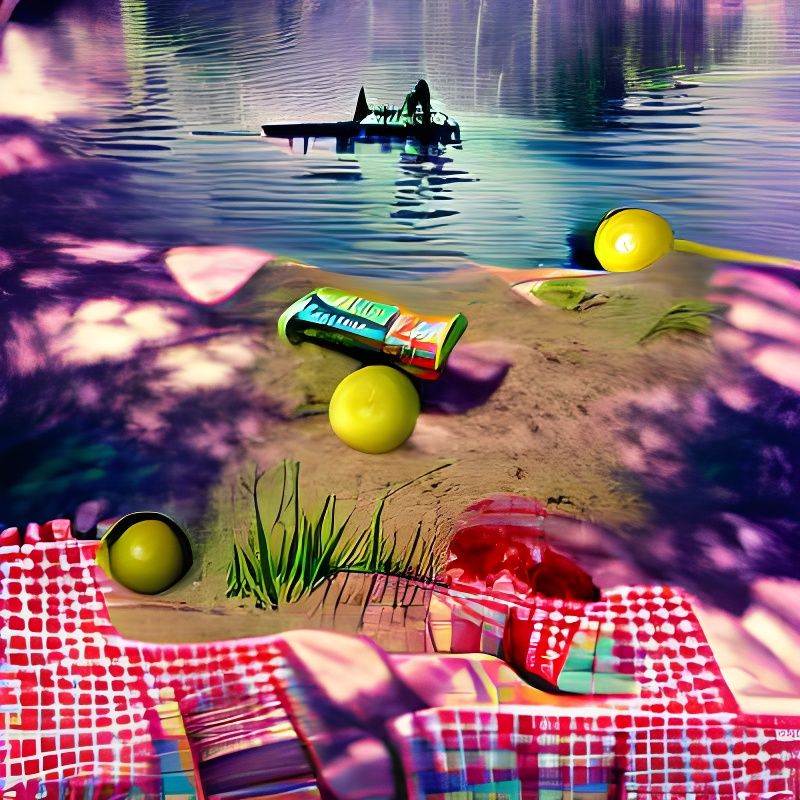 Tranquil Summer Picnic in Woodland Park: Digital Illustratio...