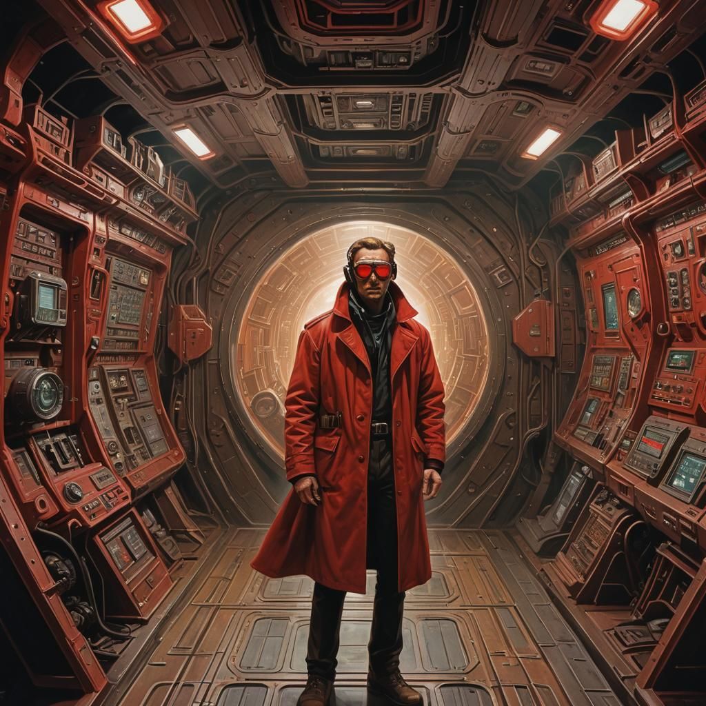 Man in Time Machine Room, Retrofuturism Style