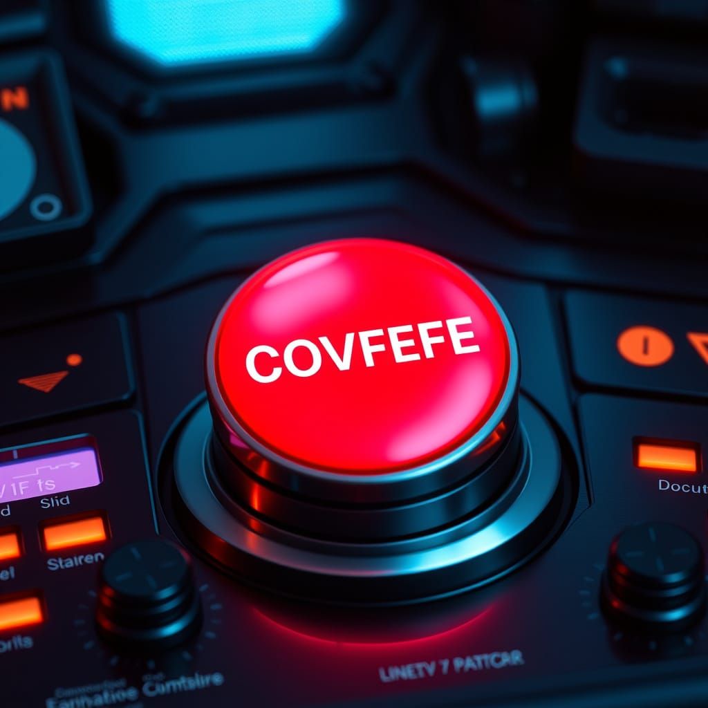 Futuristic Control Panel with Glowing Red Button