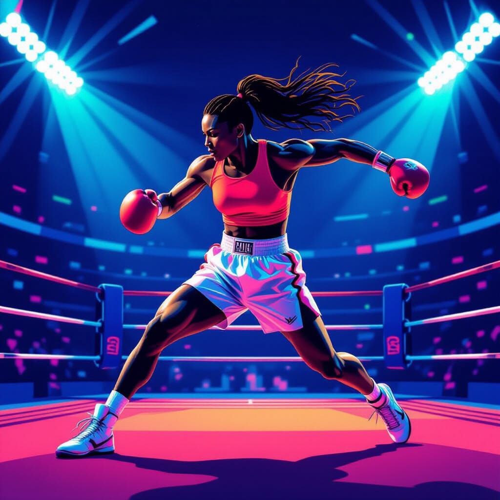 Vibrant Athlete in Neon Stadium: Multi-Sport Celebration