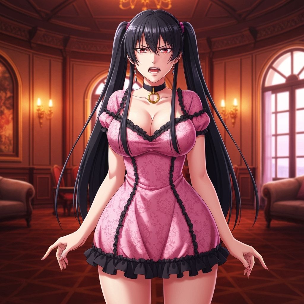 Voluptuous Italian Woman in Frilly Dress in Opulent Mansion