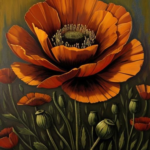 Dramatic Magpie Poppies as Impasto Painting