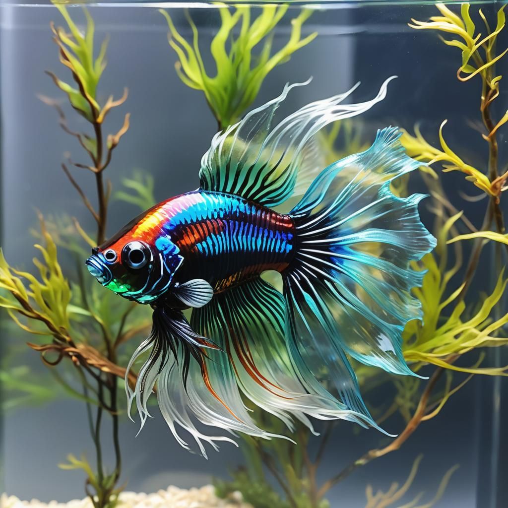 Murano Glass Betta Fish with Seaweed