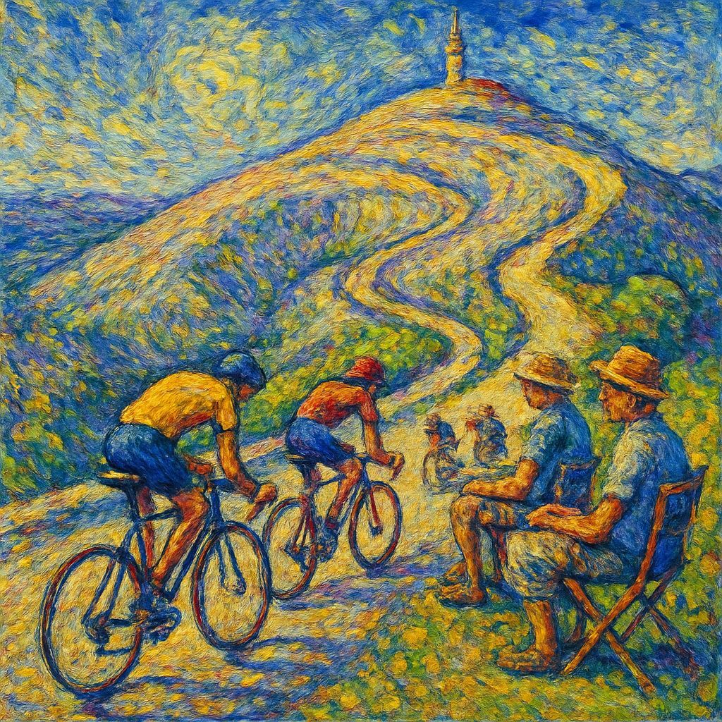 Cyclists Ascend Mont Ventoux in Impressionist Style