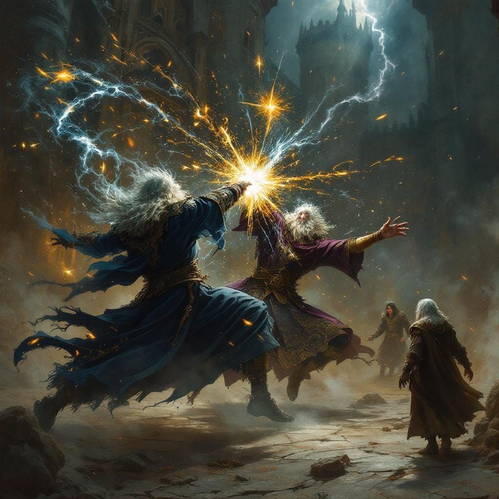 Epic Wizard Battle in Hyper-Realistic Renaissance Style
