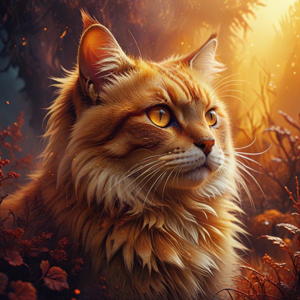 Surreal Cat in Dreamlike Fantasy Landscape