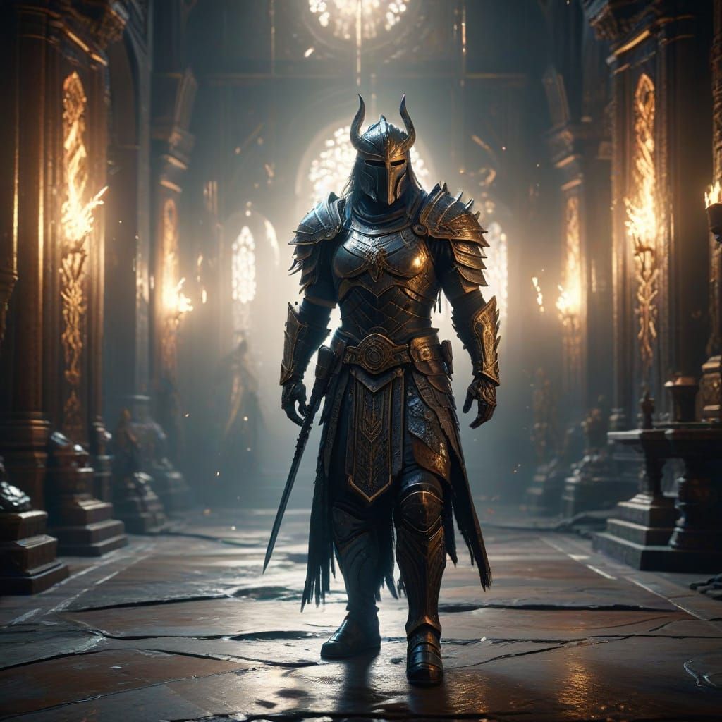 Epic Warrior Surrounded by Ancestral Spirits in Valhalla