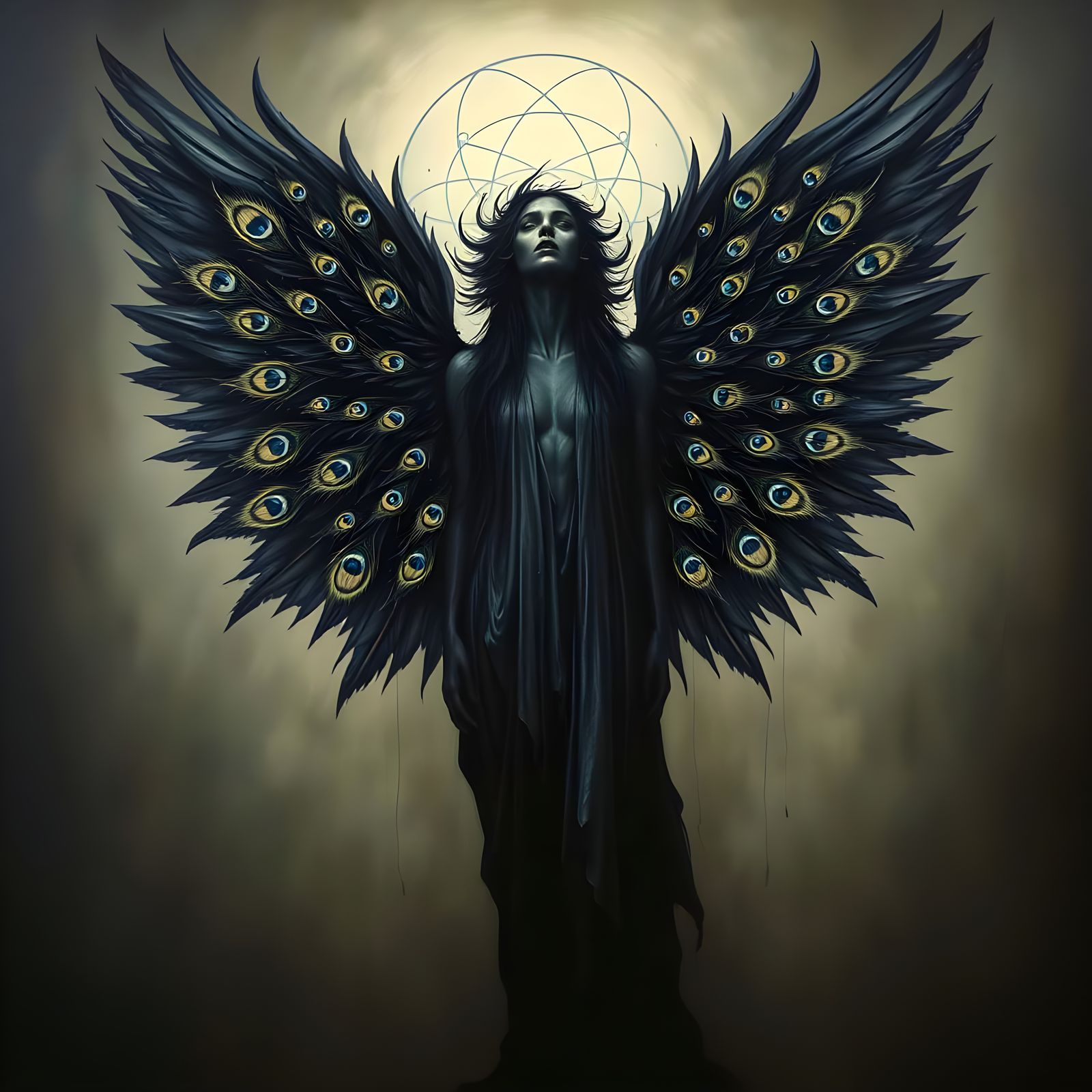 Black Angel with 1000 Eyes in a Metaphysical Painting