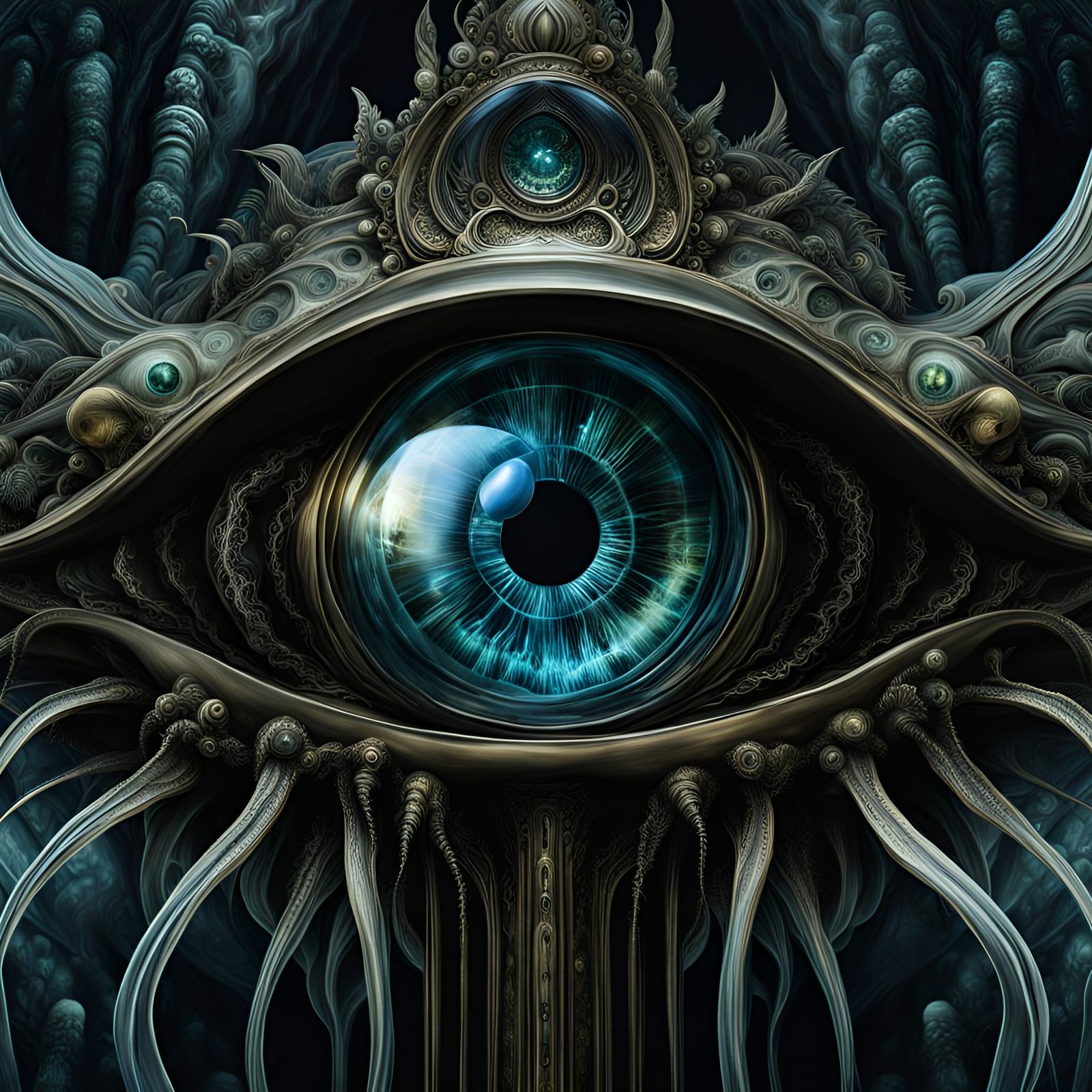 Bioluminescent Eye Reflected in Jellyfish - Dark Surrealism