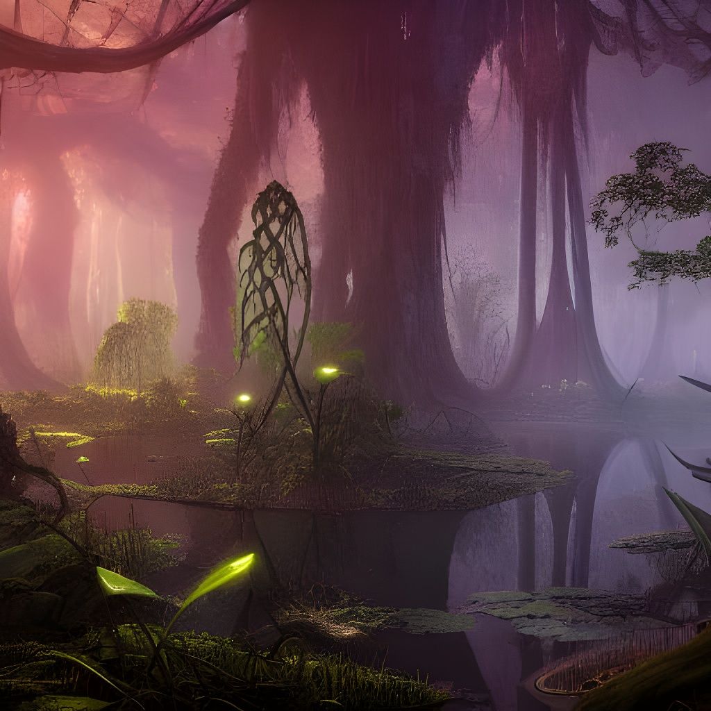 Swamp forest filled with giant carnivorous plants