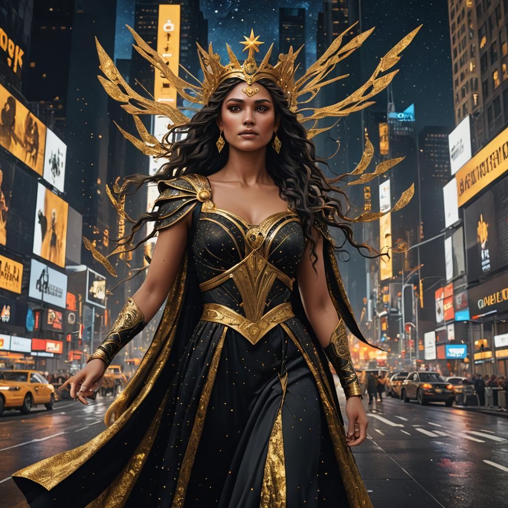 Hera in Times Square: Hyperrealistic Matte Painting