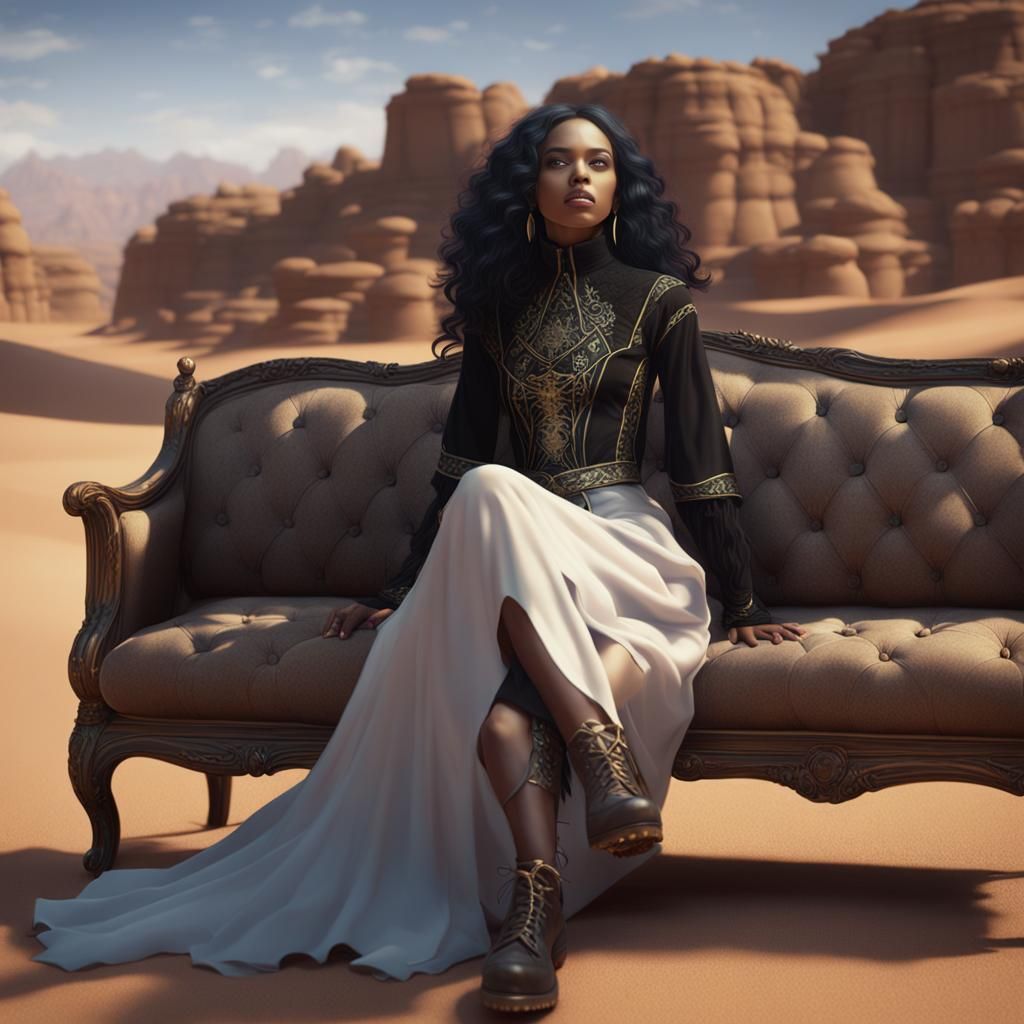 Goth Girl Languishing in Desert, Digital Art