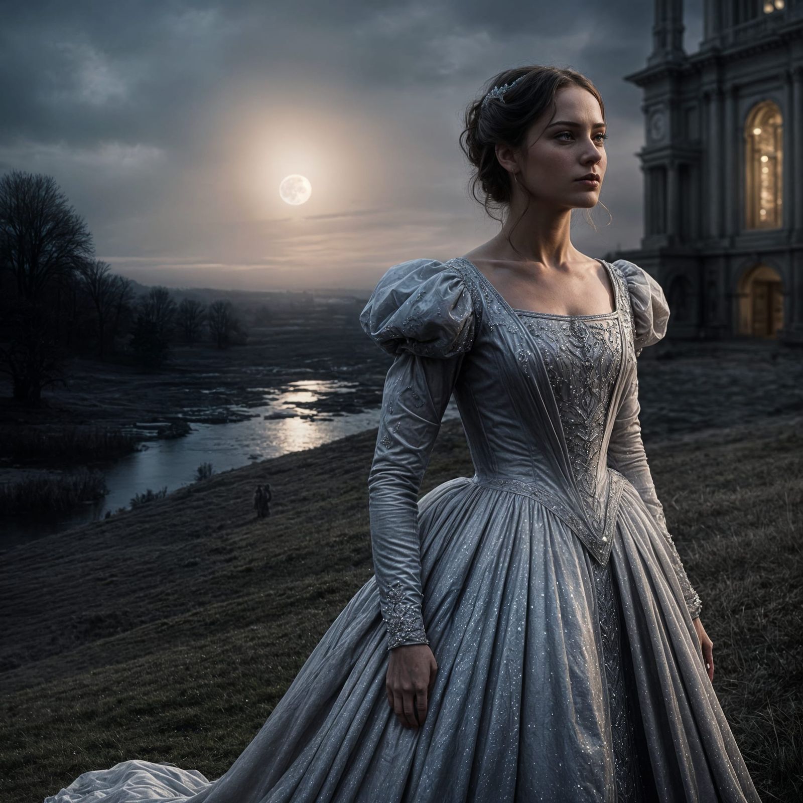 Russian Princess Walks on Moonlit Moor