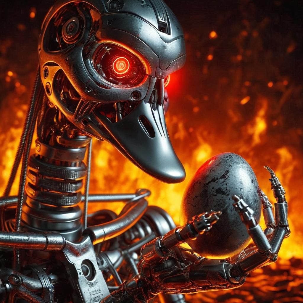 Goose-Robot Endoskeleton Portrait in Terminator Style