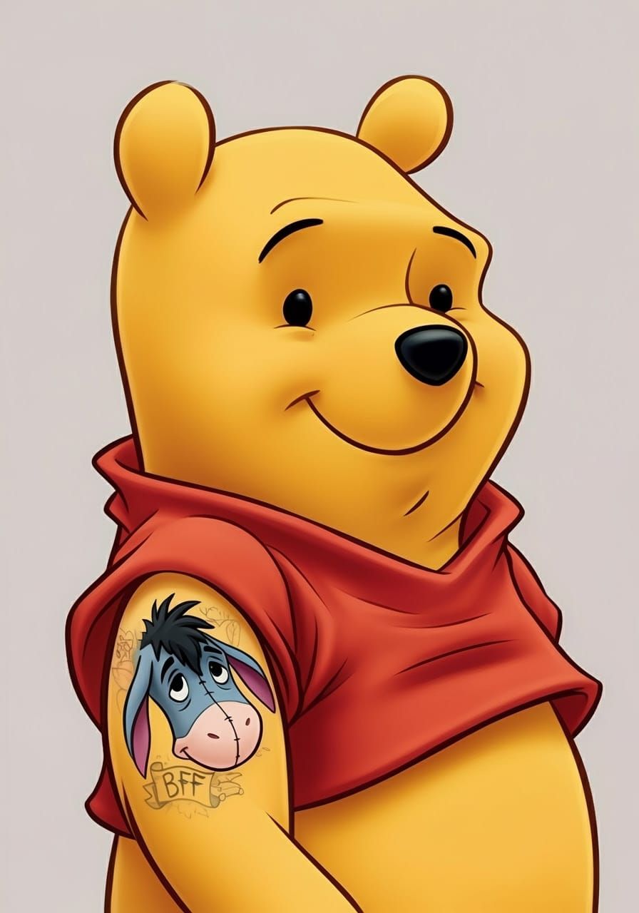 Winnie the Pooh with Eeyore Tattoo in Whimsical Cartoon Styl...