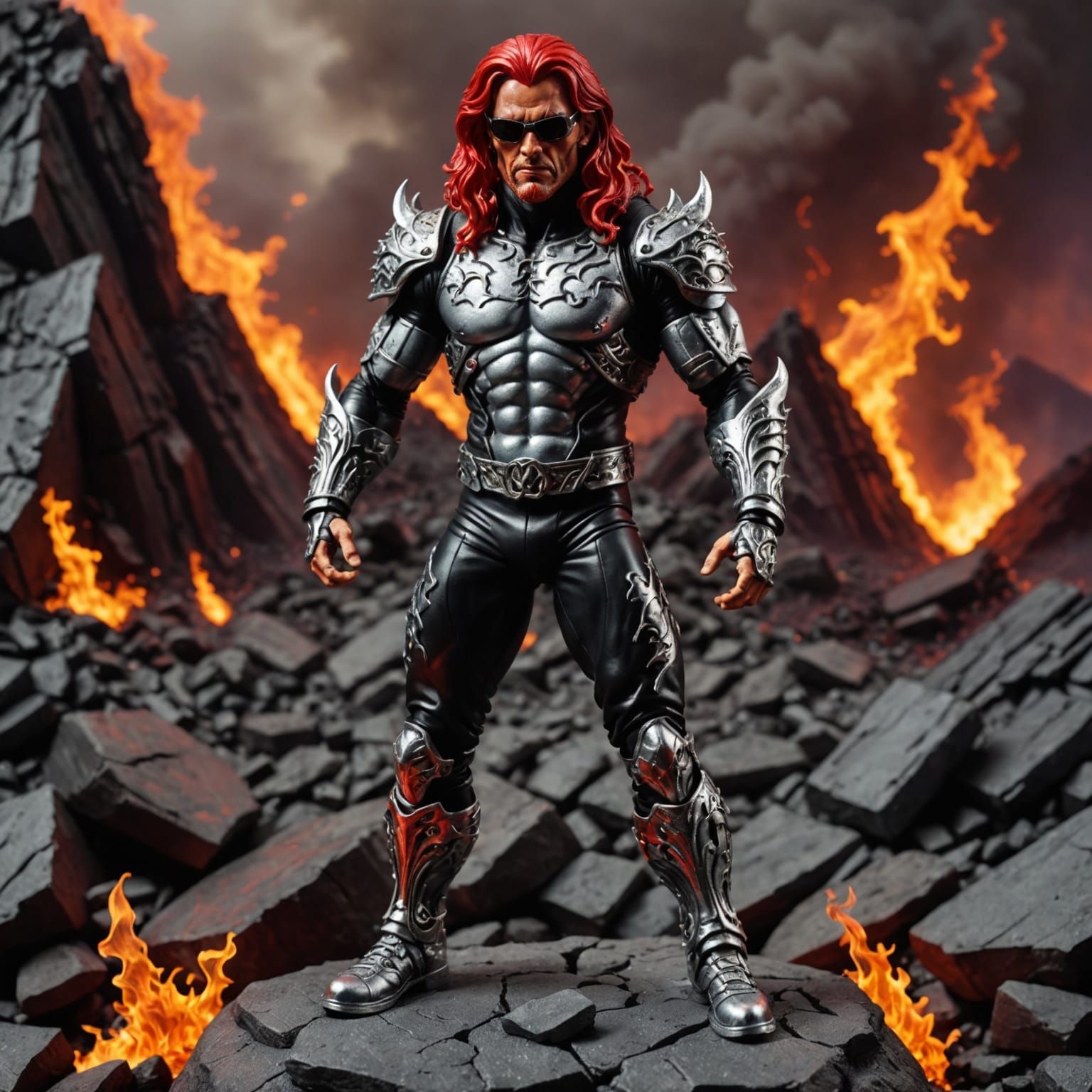 Dark Fantasy Wrestler Emerges from Hellish Landscape