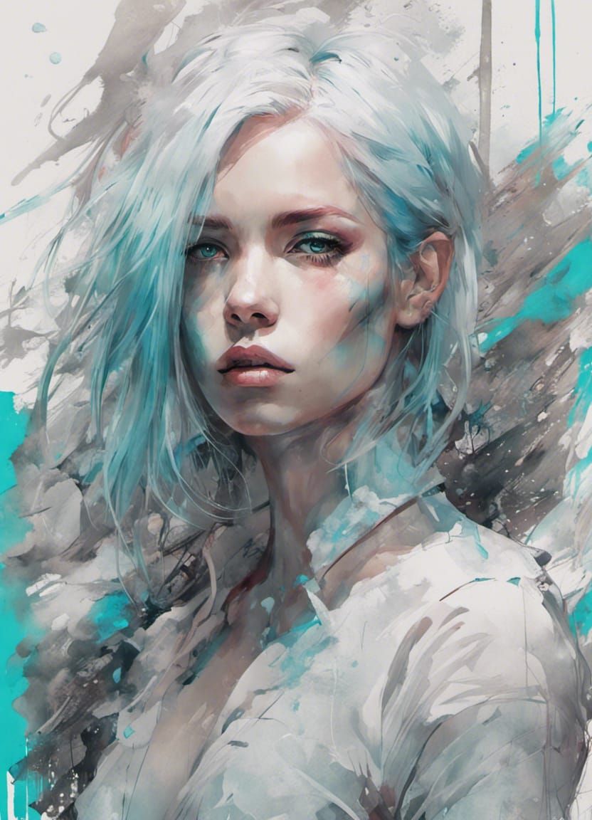Cyan-Haired Cyberpunk Girl: Hyper-Realistic Digital Art