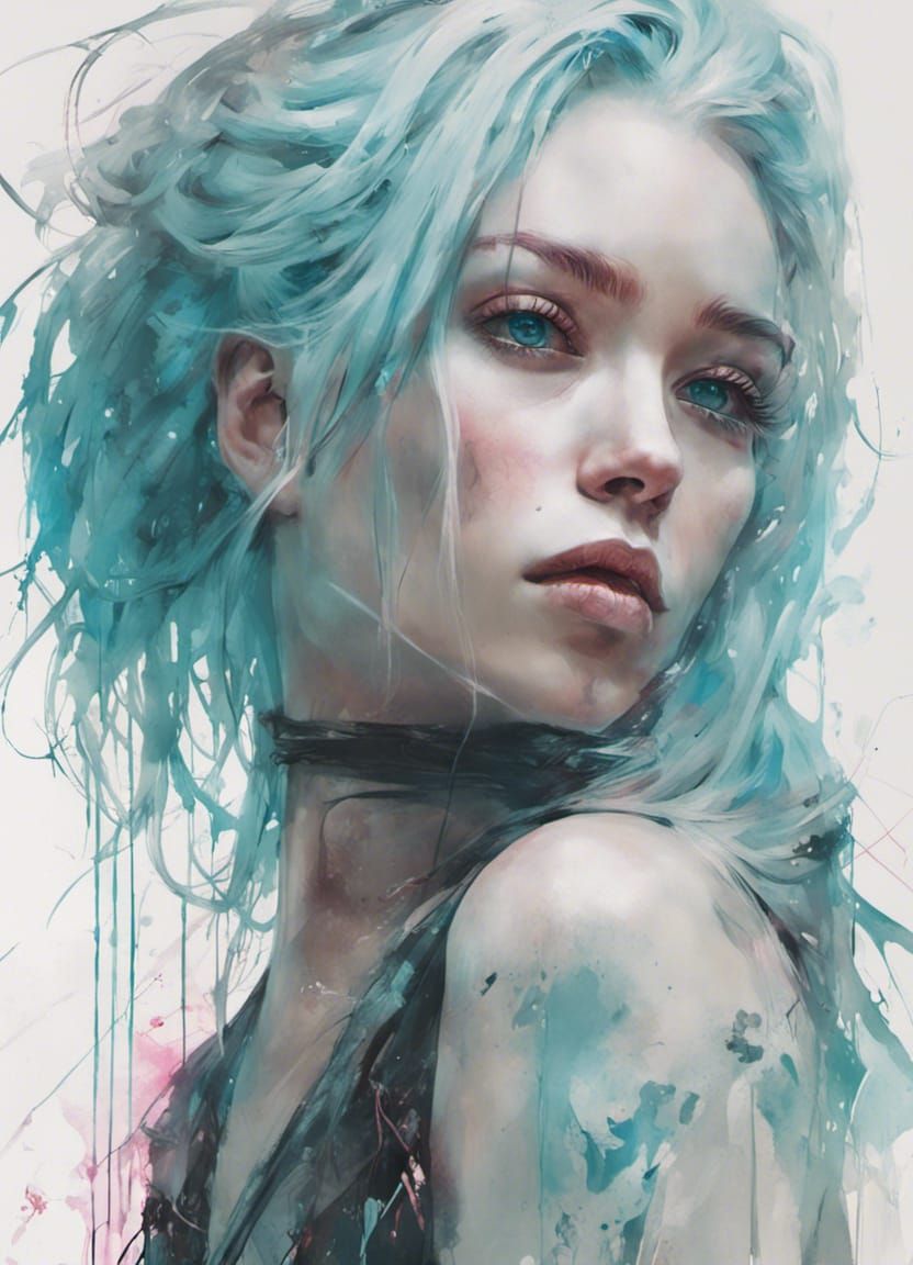 Cyberpunk Girl with Cyan Hair in Neon God Rays