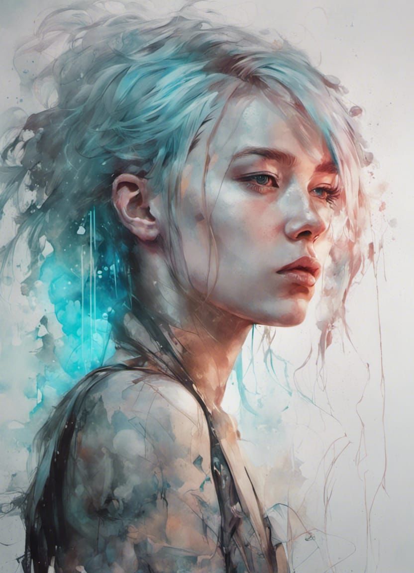 Cyberpunk Girl with Cyan Hair in Neon God Rays